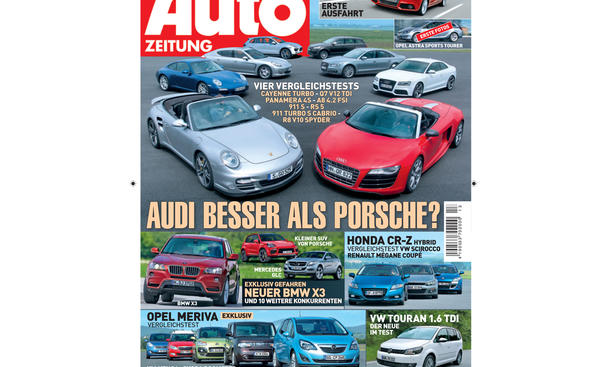 AUTO ZEITUNG Heft 13/2010 - AUTO ZEITUNG Heft 13/2010 Audi besser als Porsche? Vier Vergleichstests: Cayenne Turbo - Q7 V12 TDI, Panamera 4S - A8 4.2 FSI, 911 S - RS 5, 911 Turbo S Cabrio - R8 V10 Spyder. Weltexklusiv: Audi A1, erste Ausfahrt! Opel Astra AUTO ZEITUNG Heft 13/2010