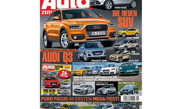 AUTO ZEITUNG Heft 09/2011In der aktuellen Ausgabe der AUTO ZEITUNG: Erste Werksfotos, Daten und Preise des Audi Q3. Neue SUV: Ford Kuga, Seat Tribu, VW Tiguan uvm. Außerdem der neue Ford Focus im ersten Mega-Test plus 26 Seiten Auto Katalog 2011.