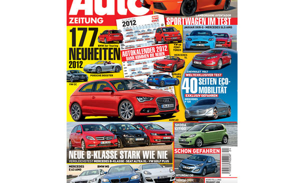 AUTO ZEITUNG 24/2011 - 177 Neuheiten 2012: BMW 3er Touring, Porsche Boxster, VW CC, Audi A3 und viele weitere. Sportwagen im Test: Lamborghini Aventador, Jaguar XKR-S und Mercedes SLS AMG. Neue B-Klasse stark wie nie: Vergleichstest gegen Seat Altea XL un AUTO ZEITUNG 24/2011