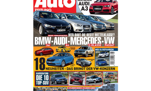 AUTO ZEITUNG 08/2012 - Wer baut die beste Mittelklasse? Diesel-Vergleichstest: BMW 3er, Audi A4, Mercedes C-Klasse und VW Passat. Alles über den neuen Audi A3. 18 Neuheiten - das bringt der VW Konzern. Ab Mittwoch, den 28. März, im Handel
<< Zur& AUTO ZEITUNG 08/2012