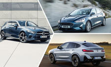 Kollage einer Mercedes A-Klasse, eines Ford Focus und eines BMW X4.