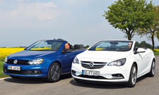 Markenvergleich Cabrios Opel Cascada 2.0 BiTurbo Cabrio ecoFLEX Diesel VW Eos 2.0 TDI Stoffdach Blechdach 