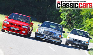 Nissan Bluebird, Mercedes 190 E und Saab 9000 stehend von vorne