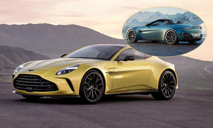 Aston Martin Vantage Facelift (2024) als Coupé und Roadster (oben rechts eingeklinkt).