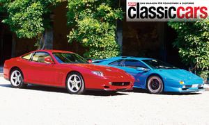 Ferrari 550 Maranello/Lamborghini Diablo SV statisch von schräg vorne fotografiert. 