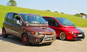 Fiat Multipla "Ratte" und "M-ultimate" stehend von vorne