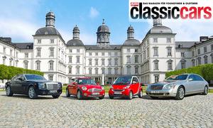 Der Rolls-Royce Phantom Coupé/Mini One/Smart Fortwo/Maybach 62S statisch von schräg vorne fotografiert. 