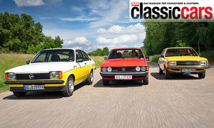 Audi 80 GTE, Opel Kadett GT/E und VW Passat GLI nebeneinander fahrend