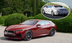 Eine Collage zeigt das BMW Concept Speedtop und den Skytop als Erlkönig.