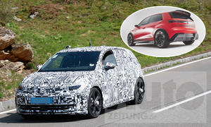 Eine Collage zeigt den VW ID.2 GTI (2026) als Erlkönig und die Studie ID. GTI Concept.