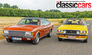 Ford Granada und Opel Commodore fahrend von vorne.
