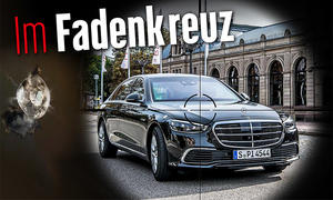 Mercedes S 680 Guard; stehend, von schräg vorne, Fadenkreuz