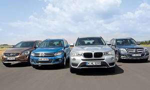 BMWX3 xDrive20d Mercedes GLK 220 CDI 4matic Volvo XC 60 D4 AWD VW Tiguan 2.0 TDI 4motion SUV Vergleichstest Bilder