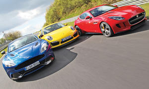 Aston Martin Vanquish Jaguar F-Type Porsche 911 Turbo Sportwagen Vergleich Nordschleife Bilder