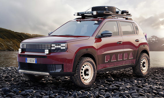 Fiat Grande Panda 4x4 - Fiat Der Fiat Grande Panda 4x4 stehend von schräg vorne fotografiert.