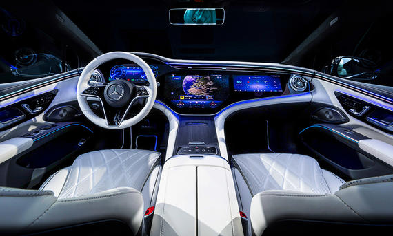 Mercedes EQS Facelift (2024); Elektroauto, Luxuslimousine, Innenraum, Interieur, Cockpit, Lenkrad