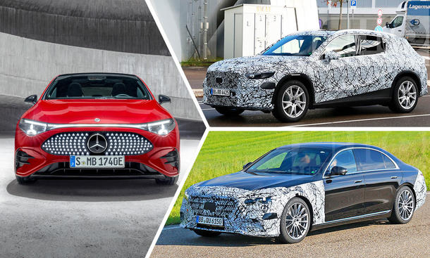 Eine Collage zeigt drei Mercedes-Neuheiten für das Jahr 2025.