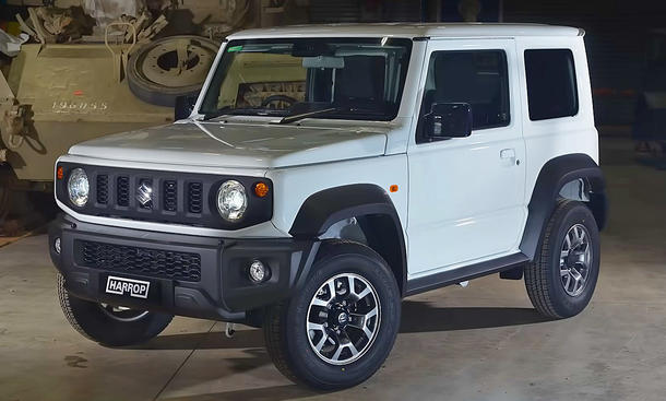 Der Suzuki Jimny von Harrop stehend von schräg vorne