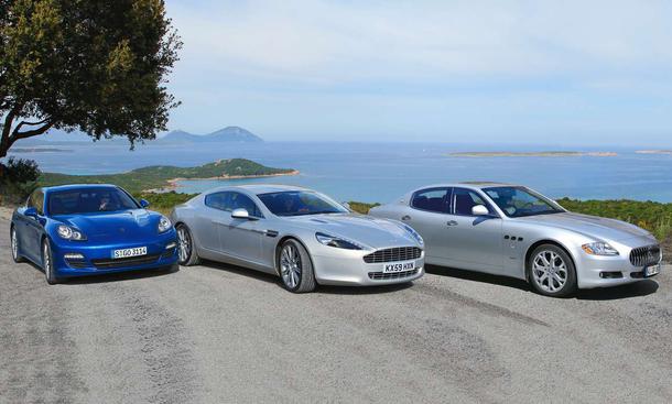 Viertürige Sportwagen: Der neue Aston Martin Rapide stellt sich der Konkurrenz Porsche Panamera S und Maserati Quattroporte S
