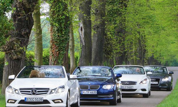 Mitteklasse-Cabrios im Vergleich: Audi A5 Cabrio, BMW 335i Cabrio, Infiniti G37 Cabrio und Mercedes E Cabrio