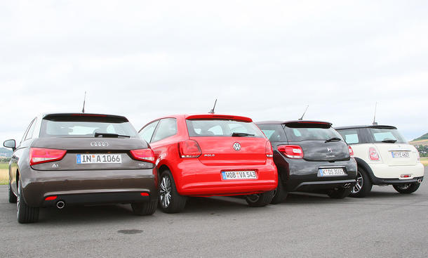  Audi A1, VW Polo, Citroën DS3 und der Mini Cooper D im Vergleichstest der Kleinwagen
