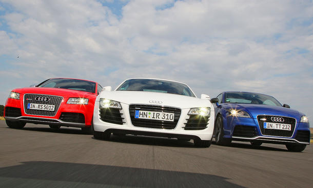 Audi TT RS, Audi RS 5 und der Audi R8 4.2 FSI quattro im Vergleichstest der sportlichen Audi