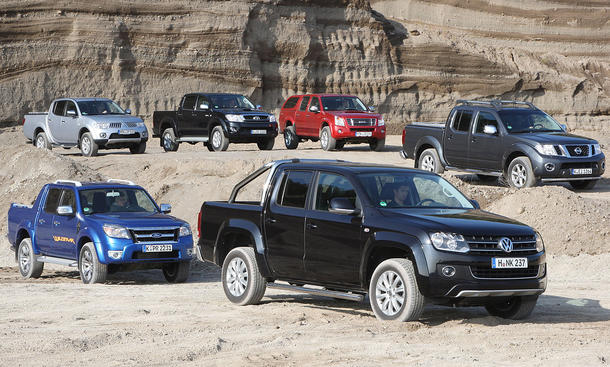 Ford Ranger, Isuzu D-Max, Mitsubishi L200, Nissan Navara, Toyota Hilux und VW Amarok im Vergleichstest