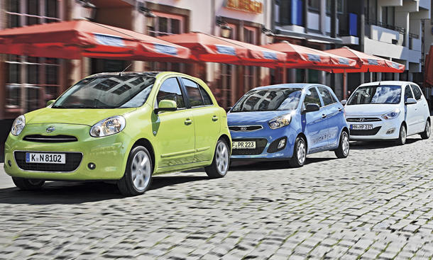 Hyundai i10, Kia Picanto, Nissan Micra: Drei günstige Kleinwagen im Test