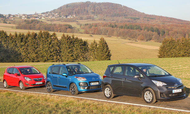 Citroën C3 Picasso HDi 90, Opel Meriva 1.3 CDTI ecoFLEX und Toyota Verso-S 1.4 D-4D im Vergleichstest der AUTO ZEITUNG