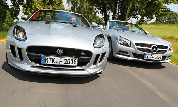 Roadster Vergleich Jaguar F-Type Mercedes SL 500 Sportwagen