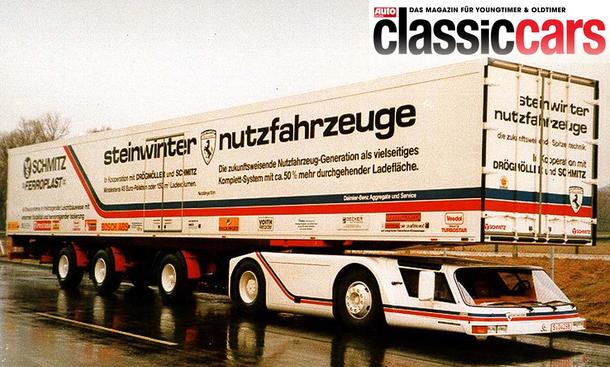 Der Steinwinter-LKW statisch von schräg vorne fotografiert. 