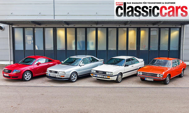 Audi TT, S2, Quattro und 100 Coupé S stehend von vorne