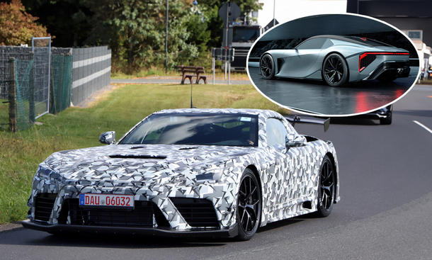 Eine Collage zeigt den Lexus LFR (2026) als Erlkönig und das Lexus Sport Concept (2025).