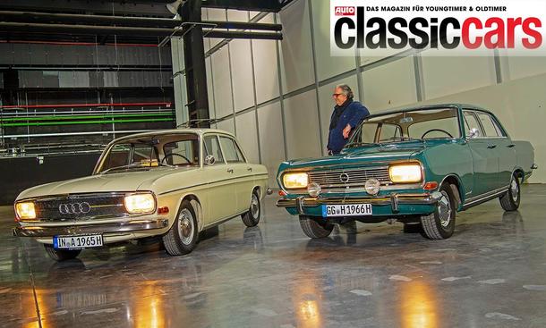 Audi 72 und Opel Rekord B stehend von vorne.