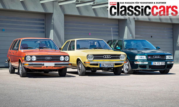 Audi Fox, 80 und RS 2 Avant stehend von vorne.