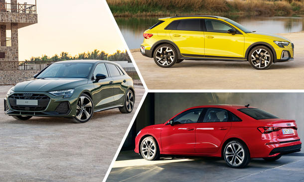 Das Audi A3 Facelift, der Audi A3 Allstreet und ads Audi A3 Limousine Facelift in einer Collage.