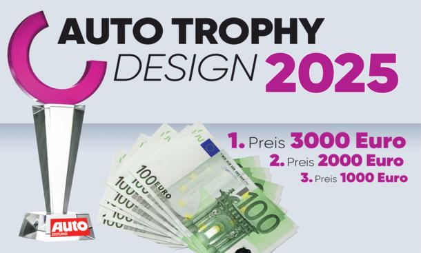Auto Trophy Design 2025: Symbolbild zeigt den Pokal der Auto Trophy Design sowie 100-Euro-Geldscheine als Preis.