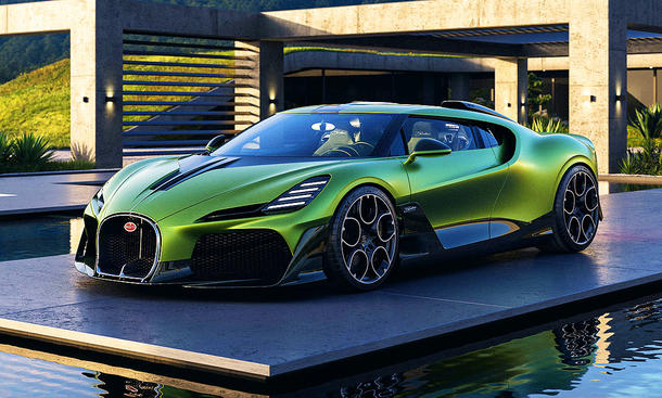 Blick von schräg vorne auf den Bugatti Brouillard (2025).