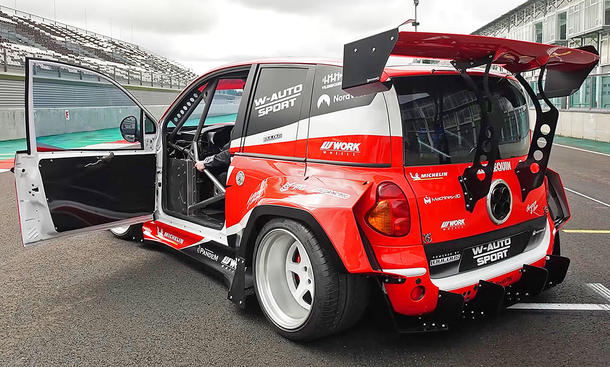 Der Fiat Multipla mit V8 stehend von hinten.