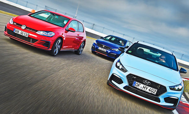 Hyundai i30 N Perf., Peugeot 308 GTi, VW Golf GTI Perf.