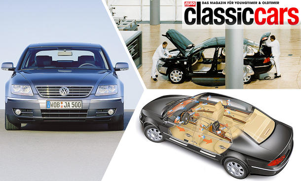 Eine Kollage bestehend aus drei Bildern des VW Phaeton.