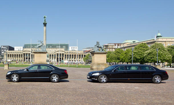 Mercedes S-Klasse Pullmann Guard - Immer schön der Länge nach: Das zierliche Auto links ist eine S-Klasse Langversion, ... Langversion China Luxus Extended Wheelbase EWB 2013 Limousinen Pullmann