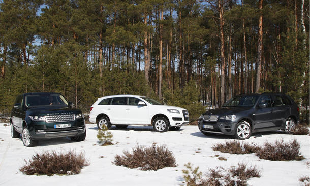 Vergleichstest Luxus-SUV Audi BMW Range Rover Größenvergleich