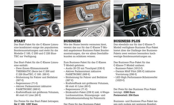 Mercedes C-Klasse Limousine T-Modell Kaufberatung Bilder technische Daten Ausstattungspakete