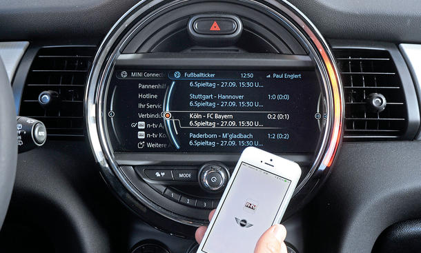 Mini Cooper Fünftürer 2014 Test Infotainment Bildschirm Funktionen
