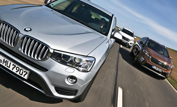 Kia Sorento BMW X3 Hyundai Grand Santa Fe SUV Diesel Vergleichstest