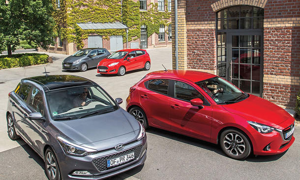 Peugeot 208 Ford Fiesta Hyundai i20 Mazda 2 Kleinwagen Vergleichstest