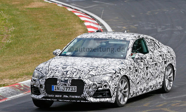 Audi A5 Coupé - m Nürburgring wird die Fahrwerksabstimmung des neuen Audi A5 Coupé optimiert, der A4-Ableger wird leichter und dynamischer - CarPix audi a5 2016 erlkoenig neuheiten bilder prototyp obere mittelklasse