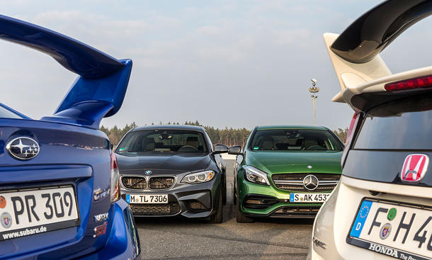 WRX STI, M2, A 45 AMG und Type R in Hockenheim